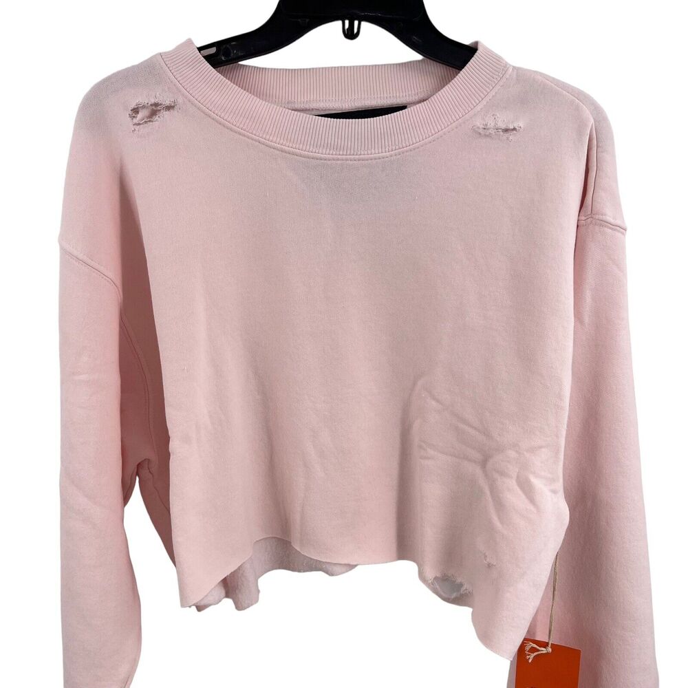 La Detresse Pink‎ Cropped Distressed Sweatshirt XS New